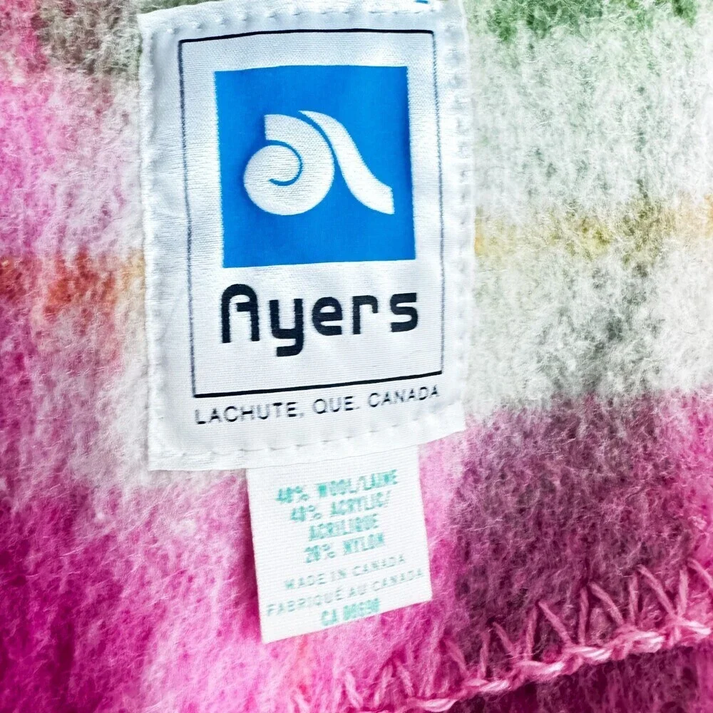 Ayers Vintage Pink Green Plaid Wool Blend Blanket